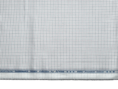 Arvind Fashionable Trendy Collection 100% Premium Cotton Shirting Fabric (White, Checks)