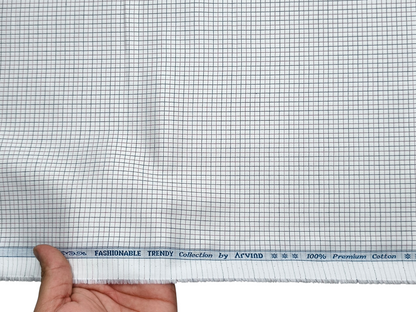 Arvind Fashionable Trendy Collection 100% Premium Cotton Shirting Fabric (White, Checks)