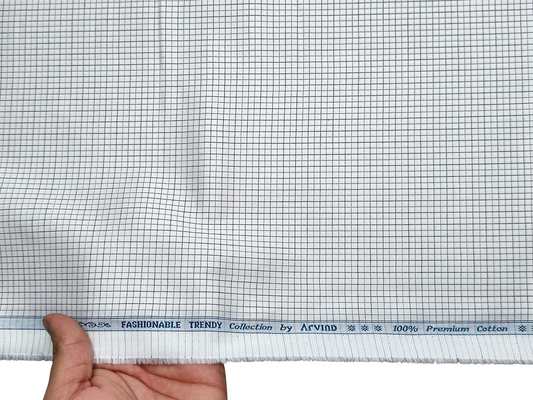 Arvind Fashionable Trendy Collection 100% Premium Cotton Shirting Fabric (White, Checks)