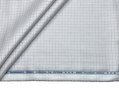 Arvind Fashionable Trendy Collection 100% Premium Cotton Shirting Fabric (White, Checks)