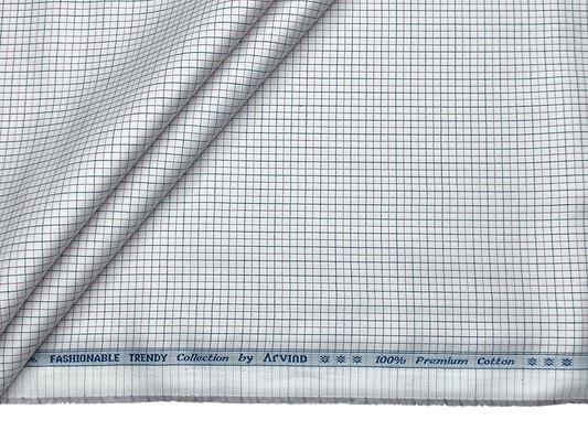 Arvind Fashionable Trendy Collection 100% Premium Cotton Shirting Fabric (White, Checks)