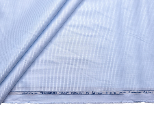 Arvind Fashionable Trendy Collection 100% Premium Cotton Shirting Fabric (Sky Blue, Dobby Design)