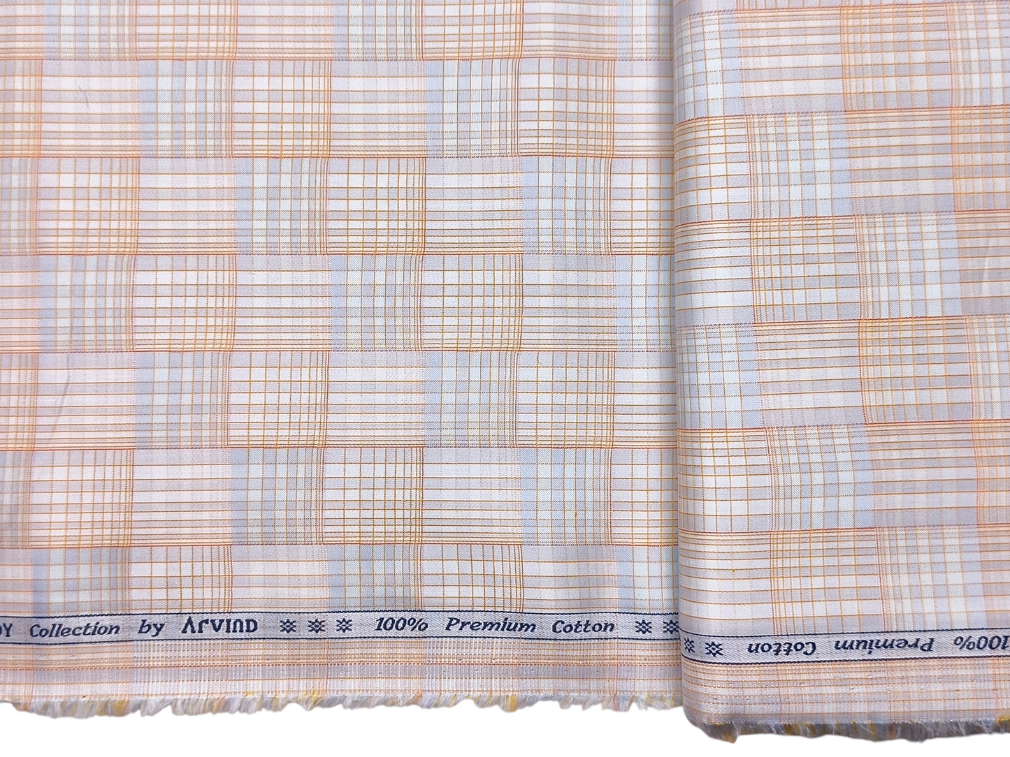 Arvind Fashionable Trendy Collection 100% Premium Cotton Shirting Fabric (Orange & Blue, Patterned Checks)