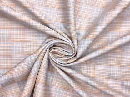 Arvind Fashionable Trendy Collection 100% Premium Cotton Shirting Fabric (Orange & Blue, Patterned Checks)