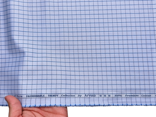 Arvind Fashionable Trendy Collection 100% Premium Cotton Shirting Fabric (Blue, Checks)