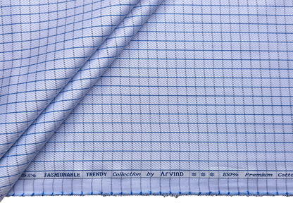 Arvind Fashionable Trendy Collection 100% Premium Cotton Shirting Fabric (Blue, Checks)