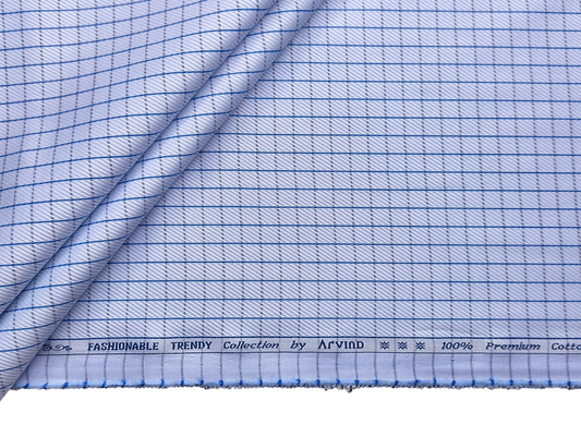 Arvind Fashionable Trendy Collection 100% Premium Cotton Shirting Fabric (Blue, Checks)