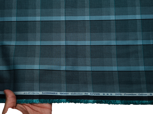 Arvind Fashionable Trendy Collection 100% Premium Cotton Shirting Fabric (Teal, Vibrant Checks)