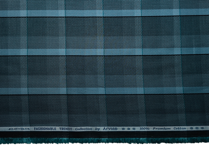 Arvind Fashionable Trendy Collection 100% Premium Cotton Shirting Fabric (Teal, Vibrant Checks)