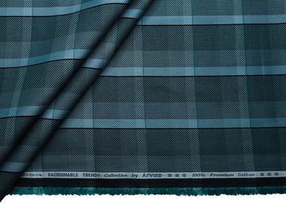 Arvind Fashionable Trendy Collection 100% Premium Cotton Shirting Fabric (Teal, Vibrant Checks)