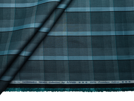 Arvind Fashionable Trendy Collection 100% Premium Cotton Shirting Fabric (Teal, Vibrant Checks)