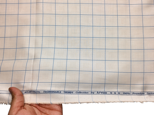 Arvind Fashionable Trendy Collection 100% Premium Cotton Shirting Fabric (Beige & Blue, Checks)