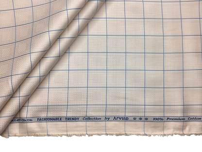 Arvind Fashionable Trendy Collection 100% Premium Cotton Shirting Fabric (Beige & Blue, Checks)