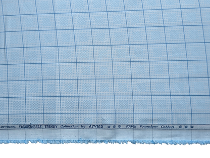 Arvind Fashionable Trendy Collection 100% Premium Cotton Shirting Fabric (Sky Blue, Checks)