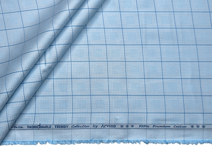 Arvind Fashionable Trendy Collection 100% Premium Cotton Shirting Fabric (Sky Blue, Checks)