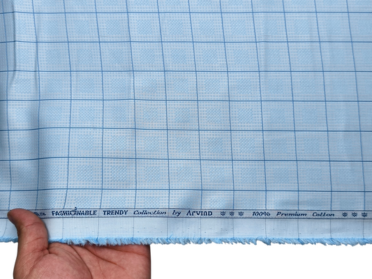 Arvind Fashionable Trendy Collection 100% Premium Cotton Shirting Fabric (Sky Blue, Checks)