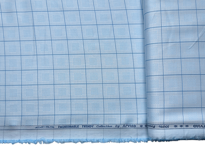 Arvind Fashionable Trendy Collection 100% Premium Cotton Shirting Fabric (Sky Blue, Checks)