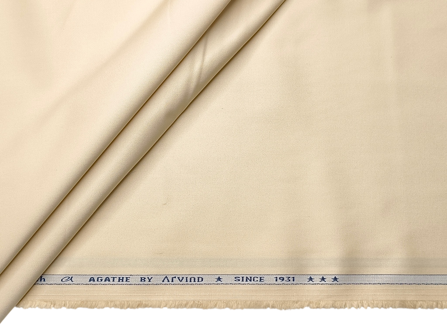Arvind The Genova Stretchable Premium LA Finish 100% Cotton Suiting Fabric (Cream, Plain)