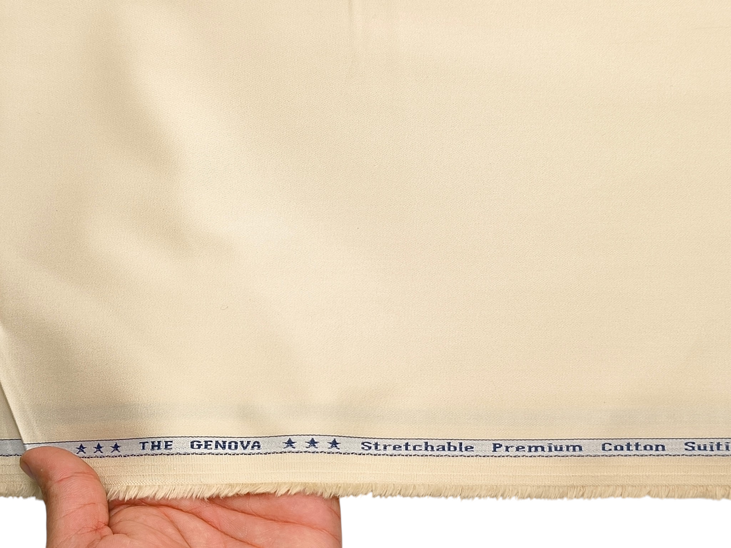 Arvind The Genova Stretchable Premium LA Finish 100% Cotton Suiting Fabric (Cream, Plain)