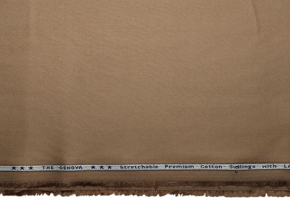 Arvind The Genova Stretchable Premium LA Finish 100% Cotton Suiting Fabric (Light Brown, Plain)