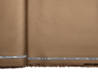 Arvind The Genova Stretchable Premium LA Finish 100% Cotton Suiting Fabric (Light Brown, Plain)