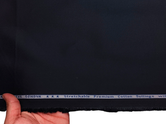 Arvind The Genova Stretchable Premium LA Finish 100% Cotton Suiting Fabric (Navy Blue, Plain)