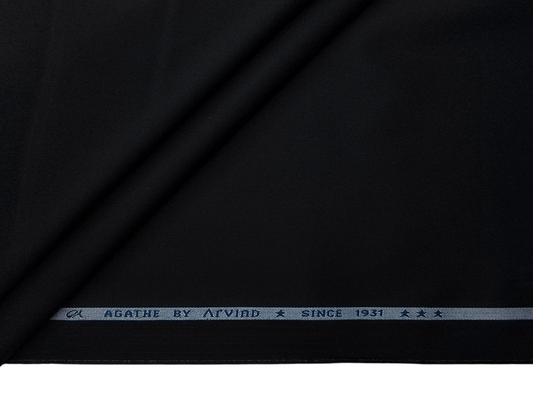 Arvind The Genova Stretchable Premium LA Finish 100% Cotton Suiting Fabric (Black, Plain)
