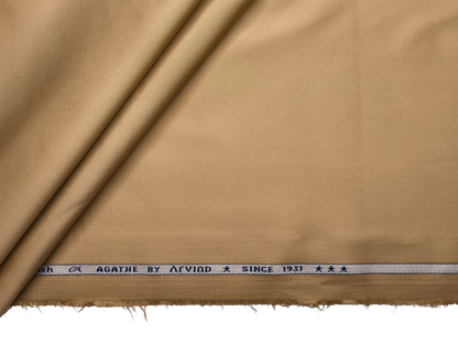 Arvind The Genova Stretchable Premium LA Finish 100% Cotton Suiting Fabric (Warm Beige, Plain)