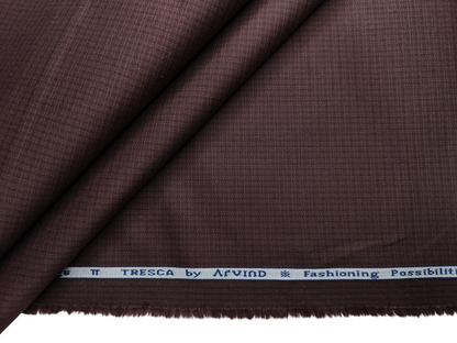Arvind Tresca 2/60s Wrinkle Resistant 100% Pure Giza Cotton Suiting Fabric (Dark Rust Brown, Self Checks)