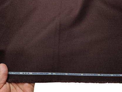 Arvind Tresca 2/60s Wrinkle Resistant 100% Pure Giza Cotton Suiting Fabric (Dark Rust Brown, Self Checks)
