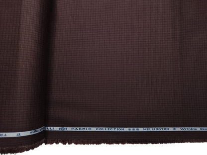 Arvind Tresca 2/60s Wrinkle Resistant 100% Pure Giza Cotton Suiting Fabric (Dark Rust Brown, Self Checks)