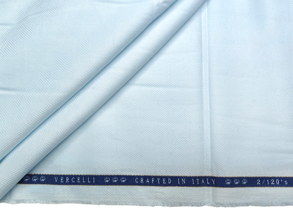 Vercelli Italy 2/120s Finest Supima Cotton Shirting Fabric (Light Blue, Self Patterned)
