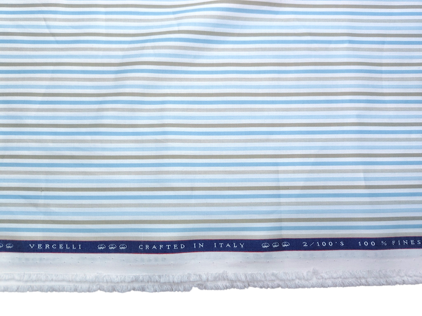 Vercelli Italy 2/100s Finest Supima Cotton Shirting Fabric (Blue & Olive Green, Stripes)