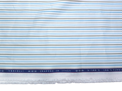 Vercelli Italy 2/100s Finest Supima Cotton Shirting Fabric (Blue & Olive Green, Stripes)