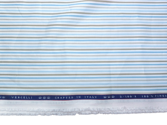 Vercelli Italy 2/100s Finest Supima Cotton Shirting Fabric (Blue & Olive Green, Stripes)