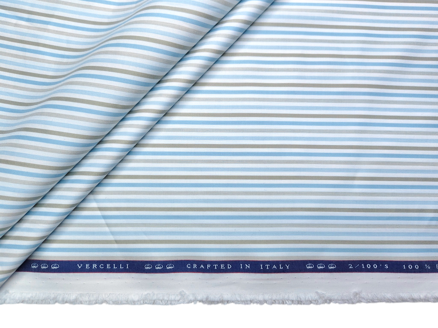 Vercelli Italy 2/100s Finest Supima Cotton Shirting Fabric (Blue & Olive Green, Stripes)