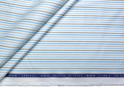 Vercelli Italy 2/100s Finest Supima Cotton Shirting Fabric (Blue & Olive Green, Stripes)