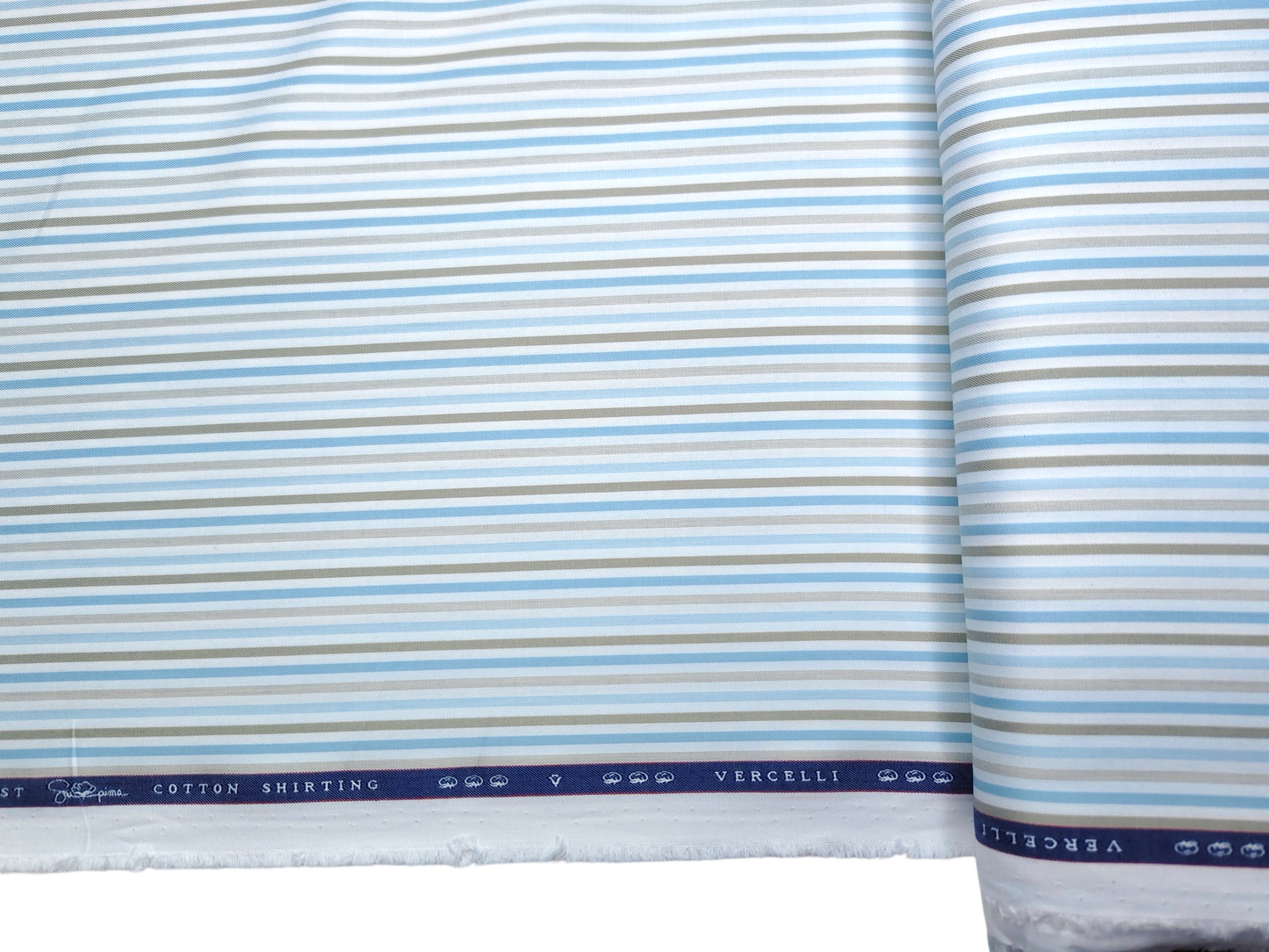 Vercelli Italy 2/100s Finest Supima Cotton Shirting Fabric (Blue & Olive Green, Stripes)