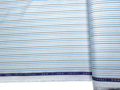 Vercelli Italy 2/100s Finest Supima Cotton Shirting Fabric (Blue & Olive Green, Stripes)