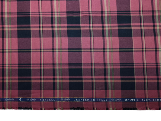 Vercelli Italy 2/100s Finest Supima Cotton Shirting Fabric (Red, Multichecks)