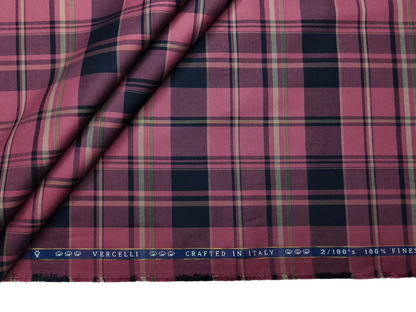 Vercelli Italy 2/100s Finest Supima Cotton Shirting Fabric (Red, Multichecks)