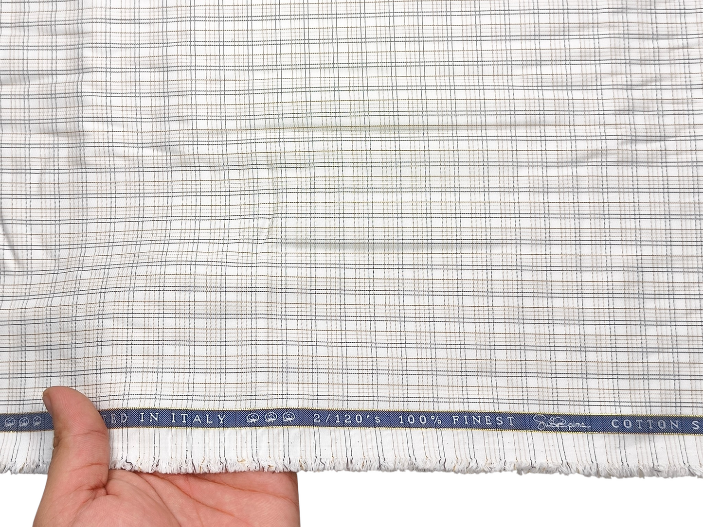 Vercelli Italy 2/120s Finest Supima Cotton Shirting Fabric (White & Brown, Multichecks)