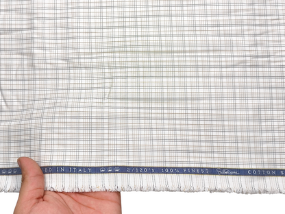 Vercelli Italy 2/120s Finest Supima Cotton Shirting Fabric (White & Brown, Multichecks)