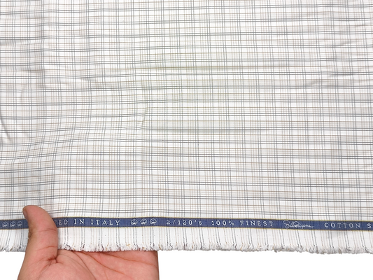Vercelli Italy 2/120s Finest Supima Cotton Shirting Fabric (White & Brown, Multichecks)