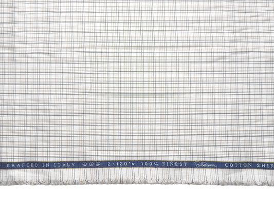 Vercelli Italy 2/120s Finest Supima Cotton Shirting Fabric (White & Brown, Multichecks)
