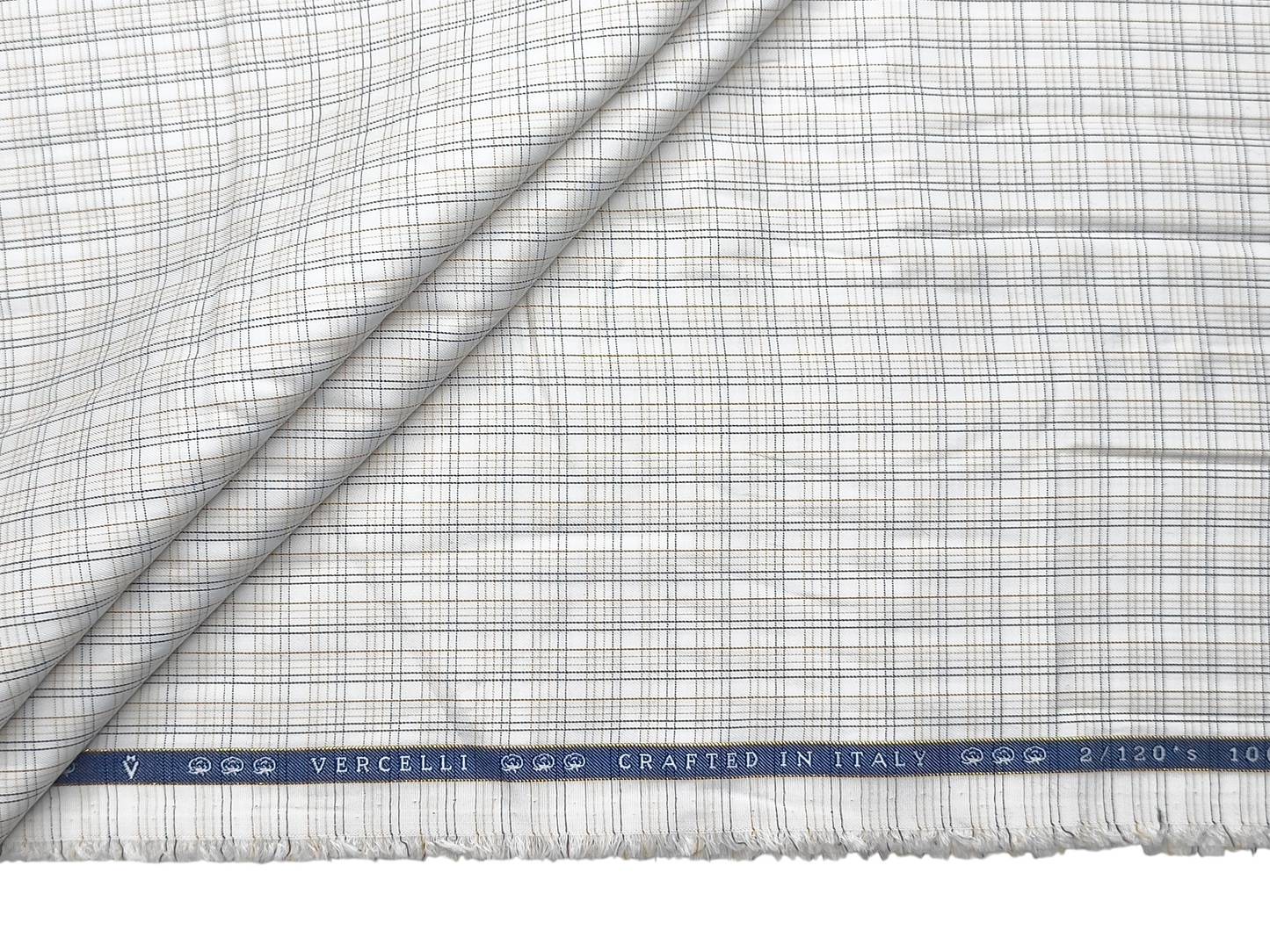 Vercelli Italy 2/120s Finest Supima Cotton Shirting Fabric (White & Brown, Multichecks)