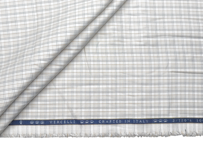 Vercelli Italy 2/120s Finest Supima Cotton Shirting Fabric (White & Brown, Multichecks)