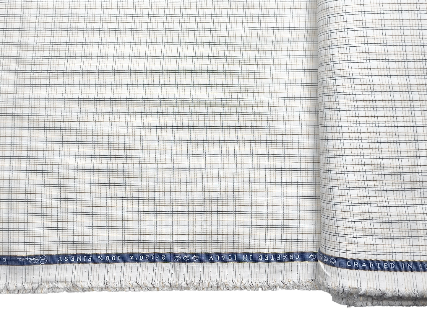 Vercelli Italy 2/120s Finest Supima Cotton Shirting Fabric (White & Brown, Multichecks)
