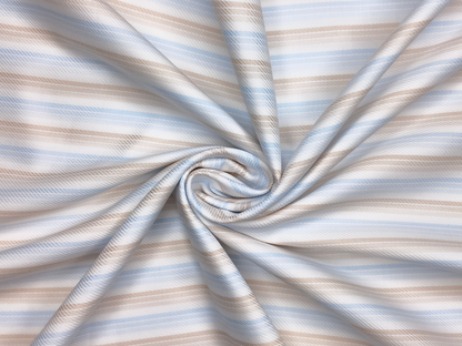 Vercelli Italy 2/100s Finest Supima Cotton Shirting Fabric (Beige & Blue, Patterned Stripes)
