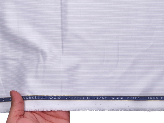 Vercelli Italy 2/100s Finest Supima Cotton Shirting Fabric (White & Pink, Stripes)